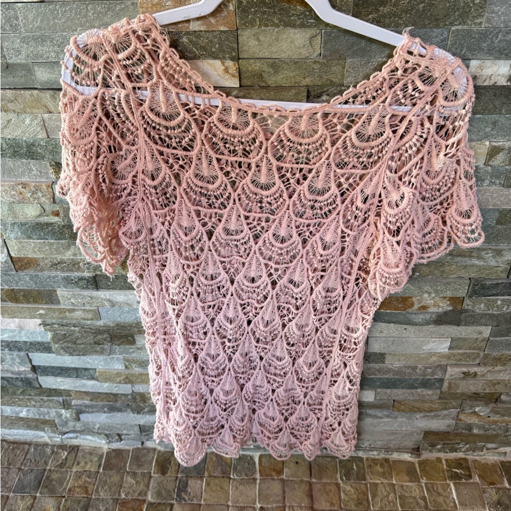 Pink Crochet Lace Top